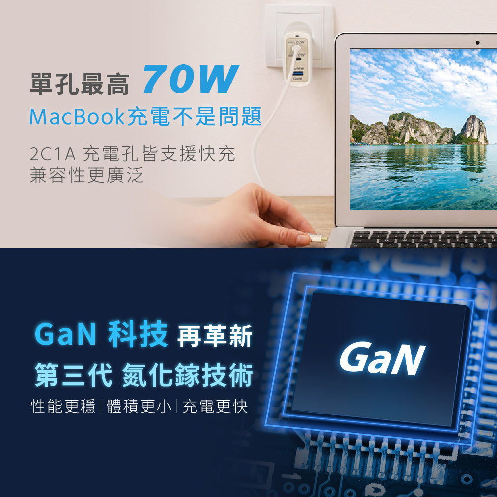 70W GaN氮化鎵極速智能充電器(WA-A13TS3)