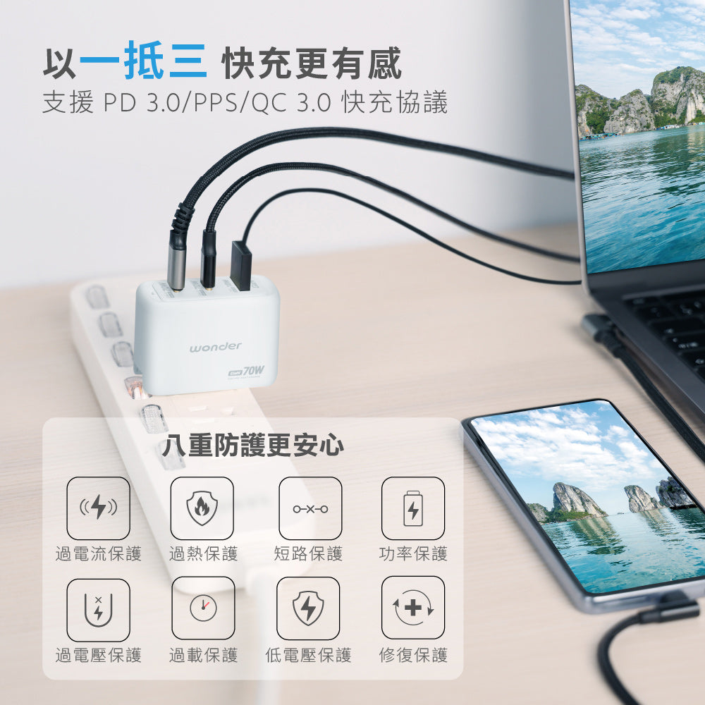 70W GaN氮化鎵極速智能充電器(WA-A16TS3)