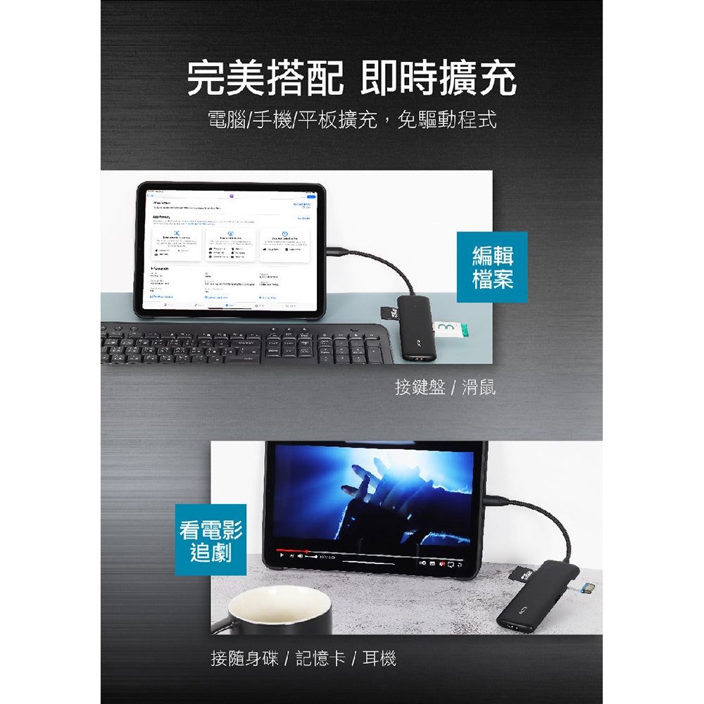 Uptown TypeC HUB六合一轉接器 PD/HDMI/USB3.(ACPHC7010100BK-GL)