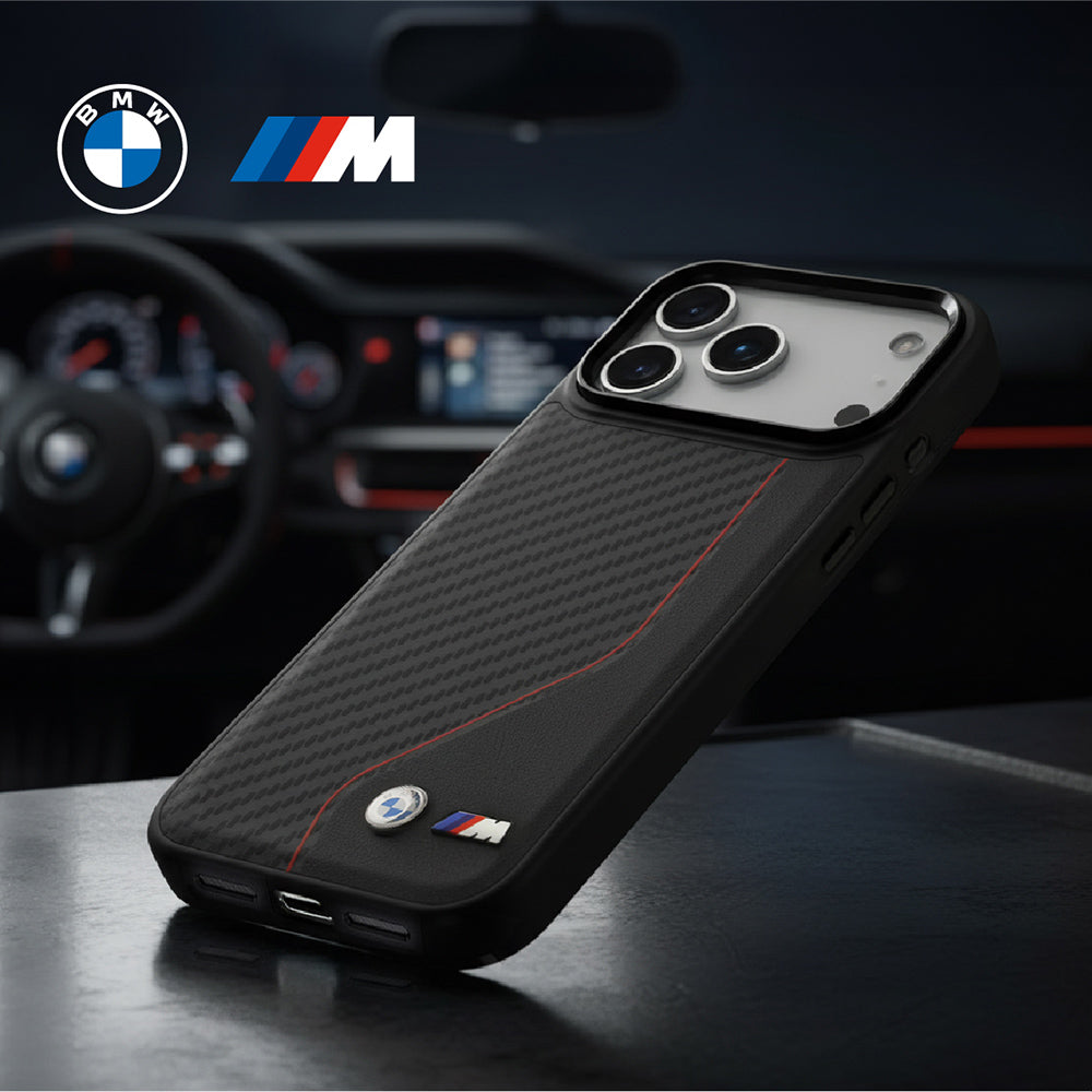 BMW 碳纖紋PU皮革MAGSAFE手機殼 iPhone 17 Pro Max