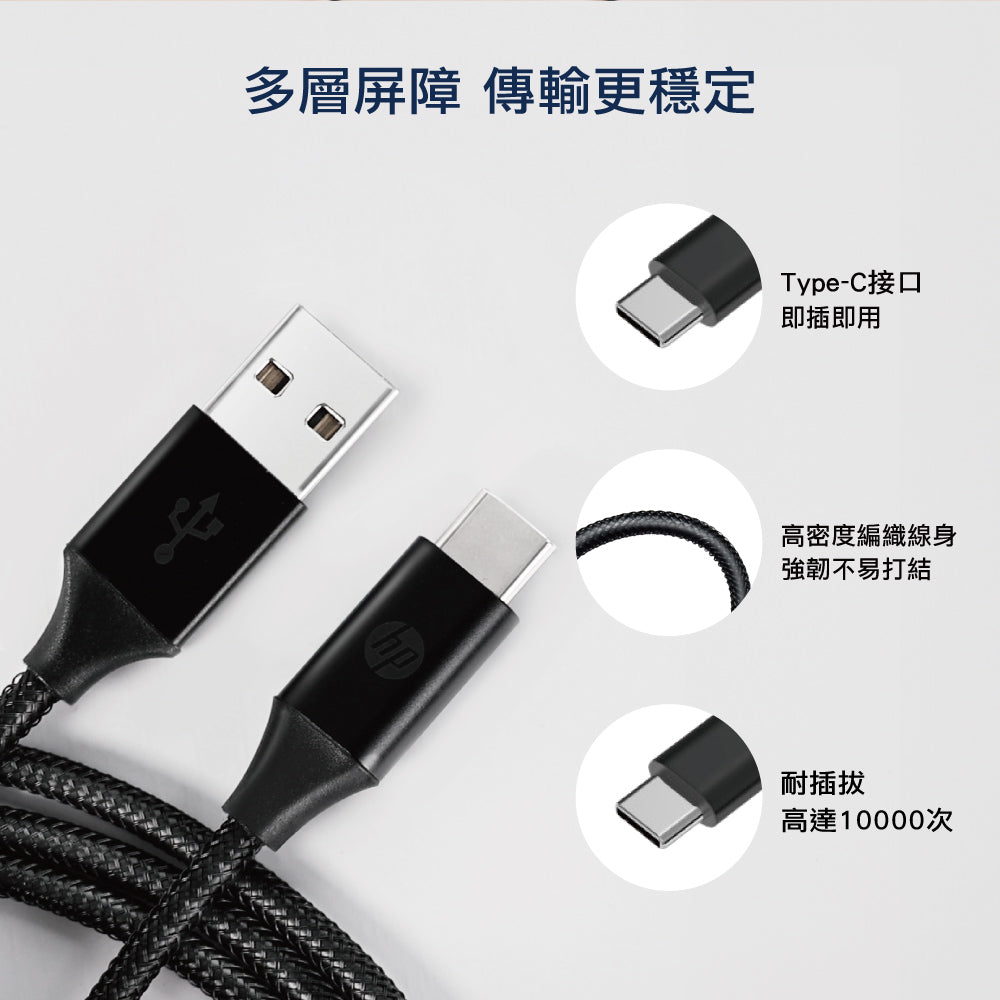 HP快充鋁合金編織數據線-3M(DHC-TC102-3M)