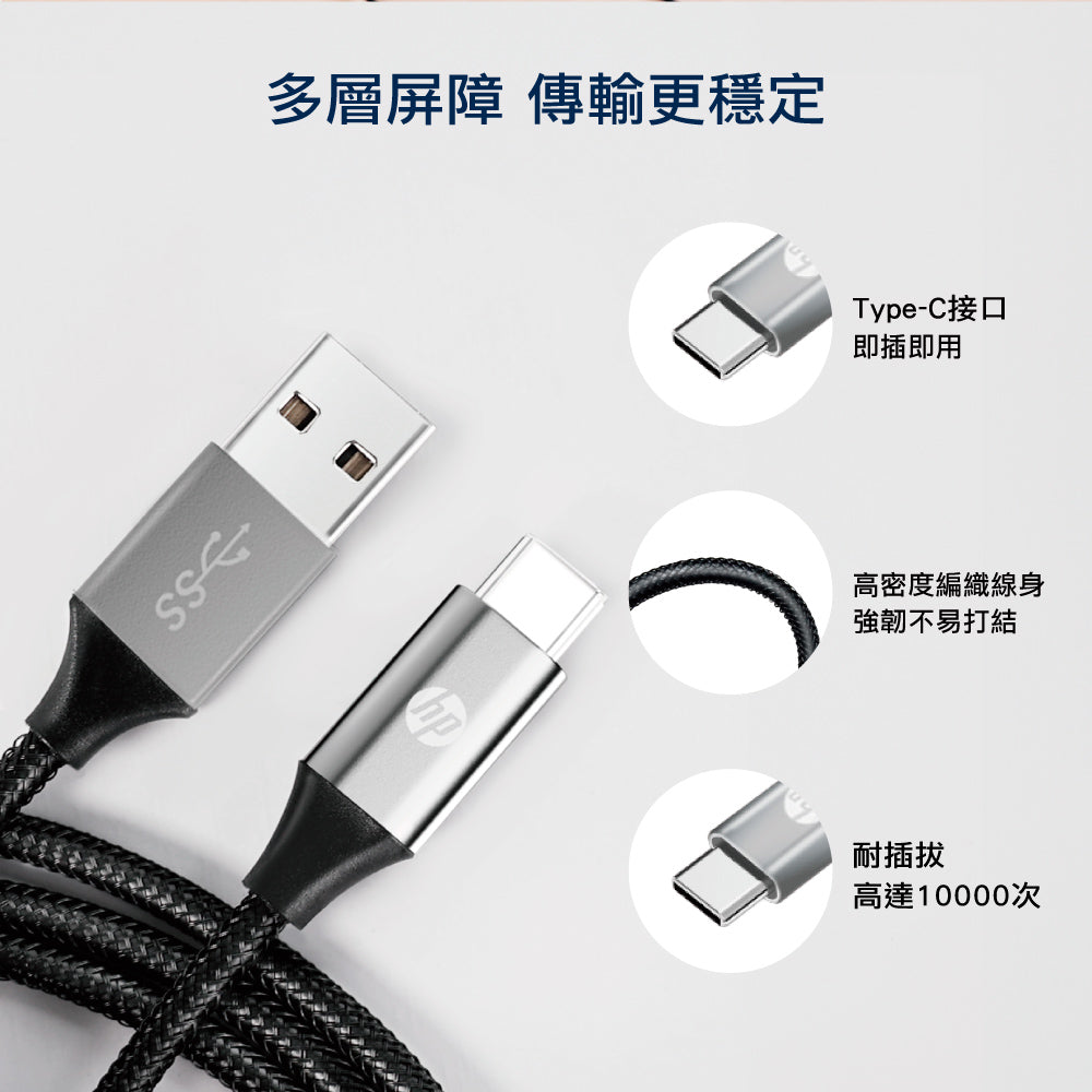HP快充3.0鋁合金編織數據線-2M(DHC-TC103-2M)
