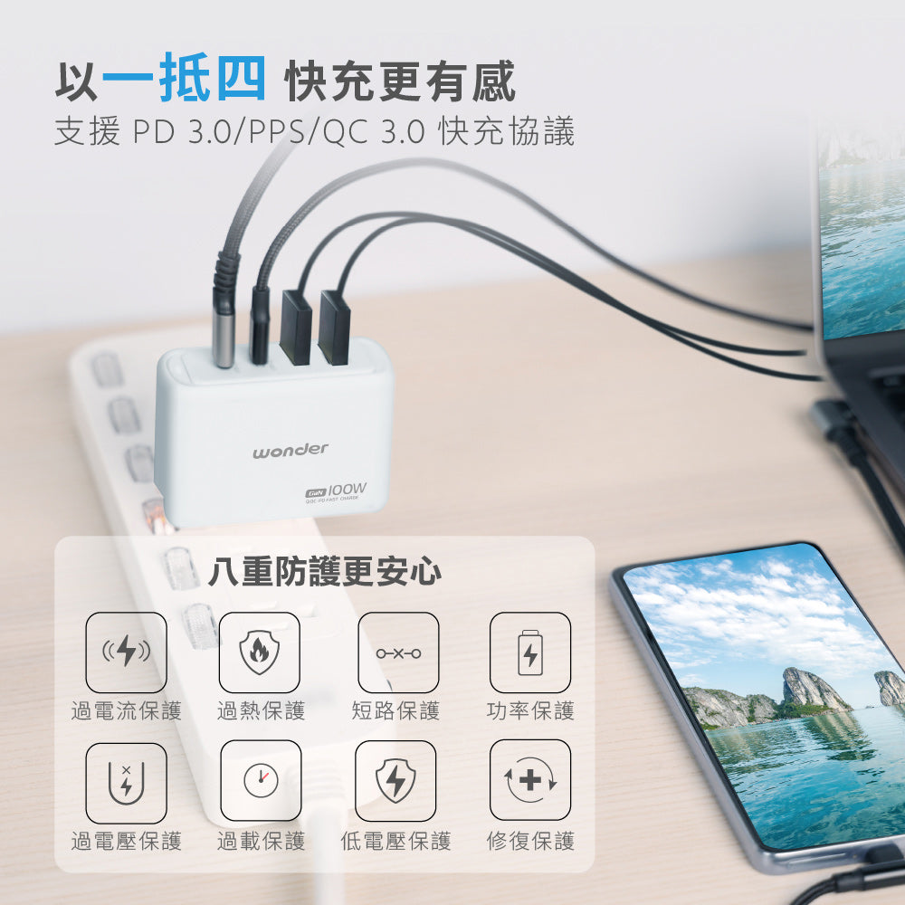 100W GaN氮化鎵極速智能充電器(WA-A17TS4)