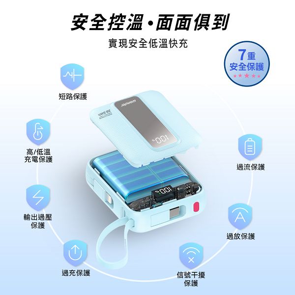 22.5W自帶雙線數顯行動電源10000(WA-P33A)